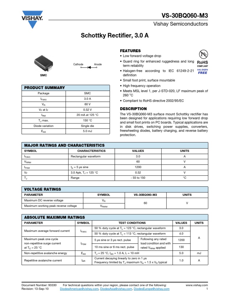 VS-30BQ060-M3: Vishay Semiconductors | PDF | Diode | Electrical Engineering