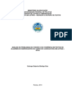 Análise de Problemas de Coesão e de Coerência em Textos de Acadêmicos Ingressantes No Curso de Licenciatura em Letras UFPel