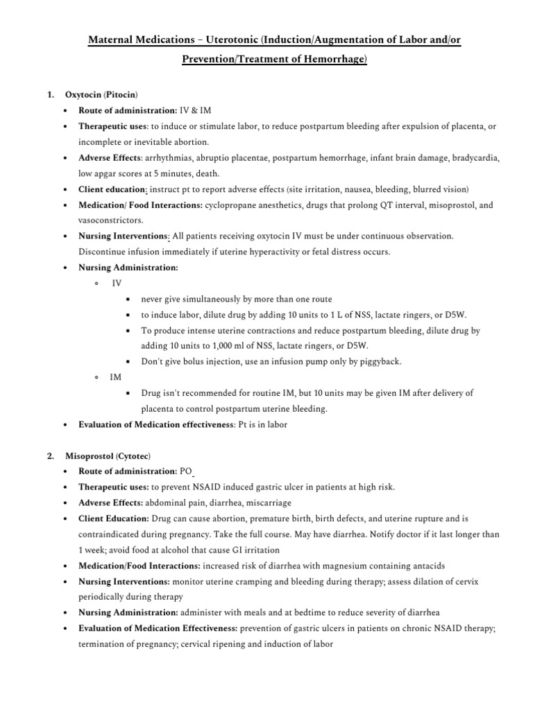 Maternal Medications - Uterotonic (Induction/Augmentation of Labor And ...