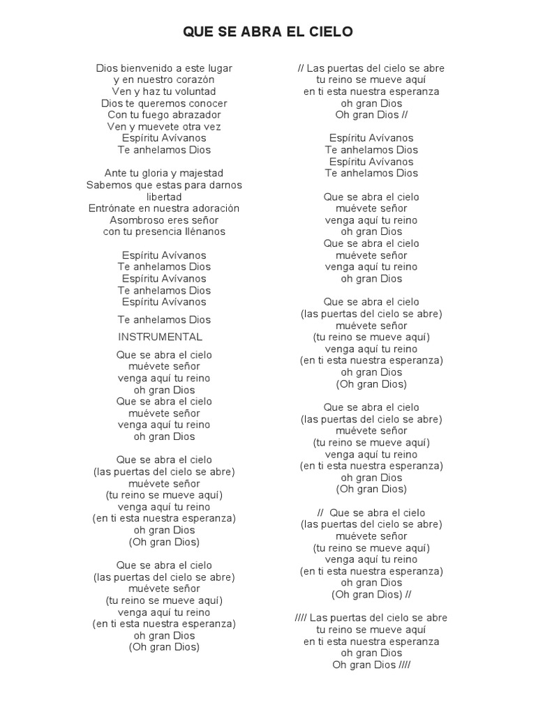 Que se abra el cielo letra pdf creencia religiosa y doctrina