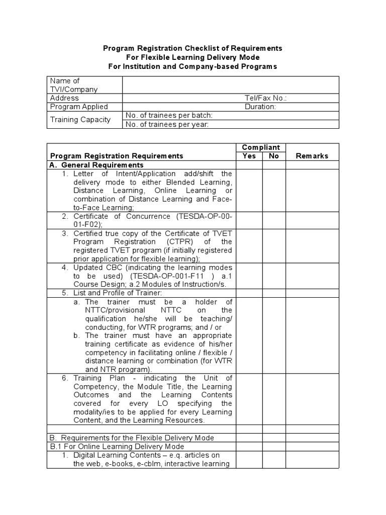 TESDA Program Registration Checklist | PDF | Learning | Communication