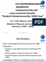 Global Youth Entrepreneurship Workshop Youth Entrepreneurship and Socio-Economic Growth "Student Entrepreneurship: UMN Case"