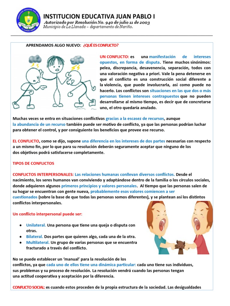 Tipos de Conflictos Interpersonales | PDF | Conflicto (proceso ...