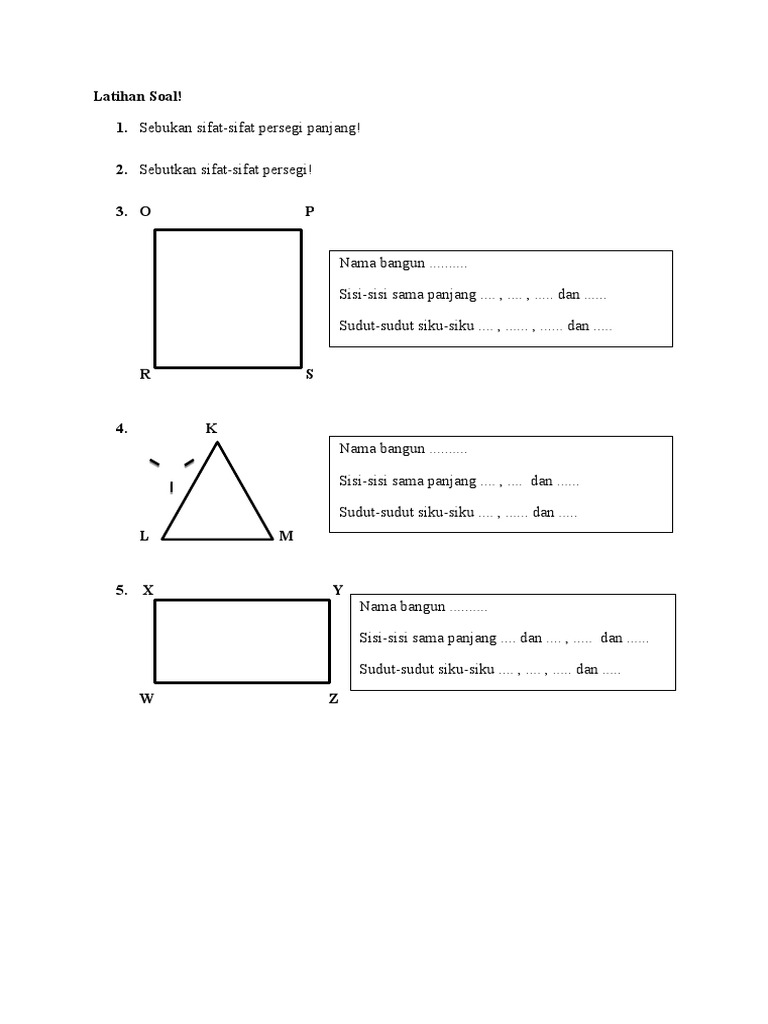 Soal Sifat Bangun Datar Kelas 4 | PDF