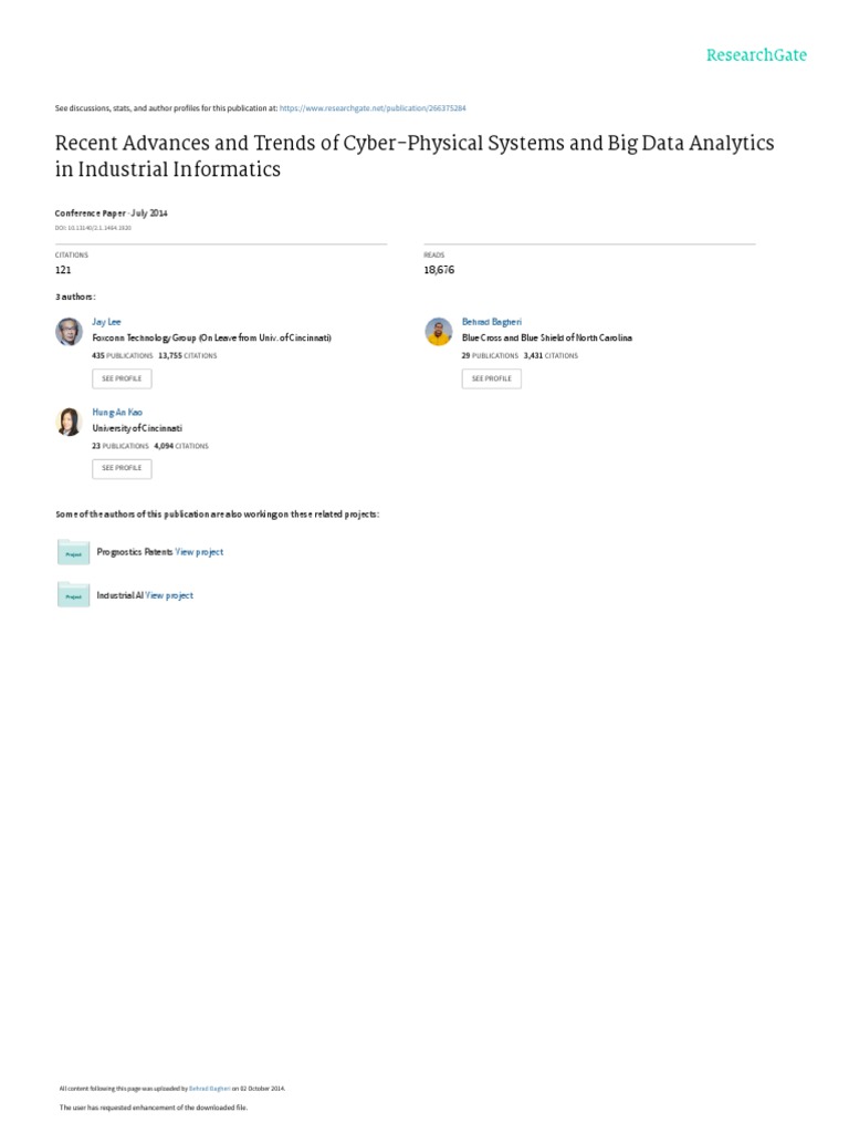 Recent Advances and Trends of Cyber-Physical and Big Data | PDF | Big ...