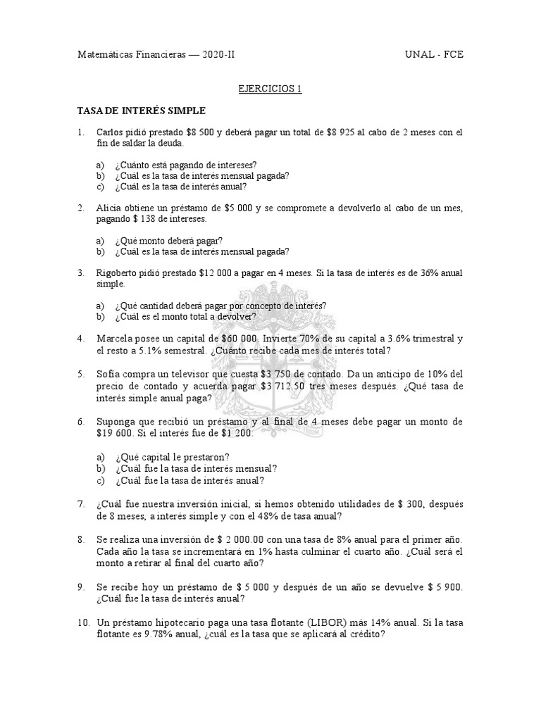 Ejercicios de Matemáticas Financieras | PDF | Interés | Tasas de interés