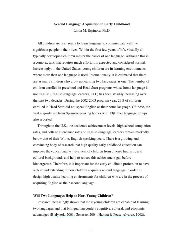 Second Language Acquisition in Early Childhood PDF Multilingualism