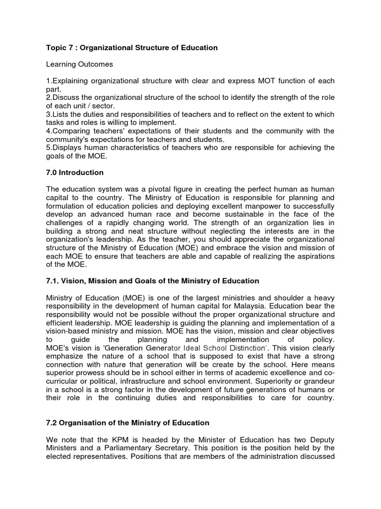 Topic 7 Organizational Structure of Educ PDF | PDF | Mentorship | Teachers