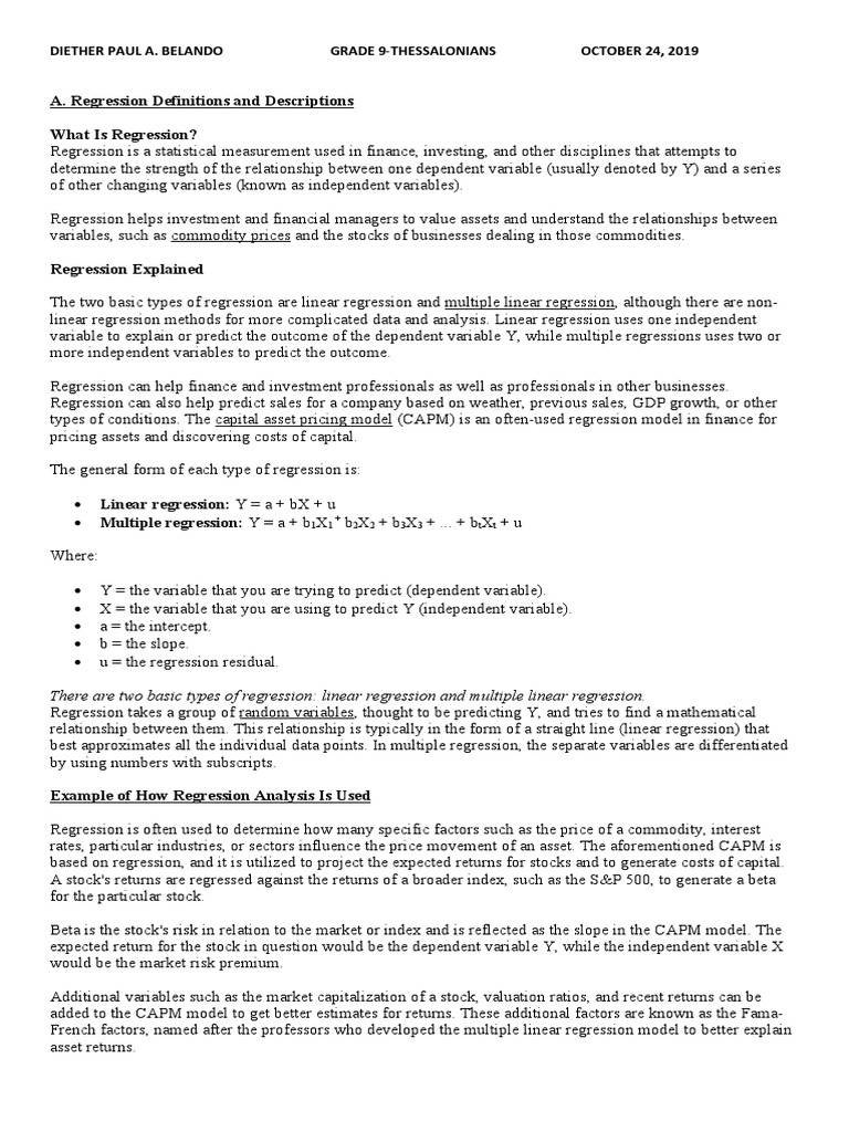 Multiple Regression Definitions