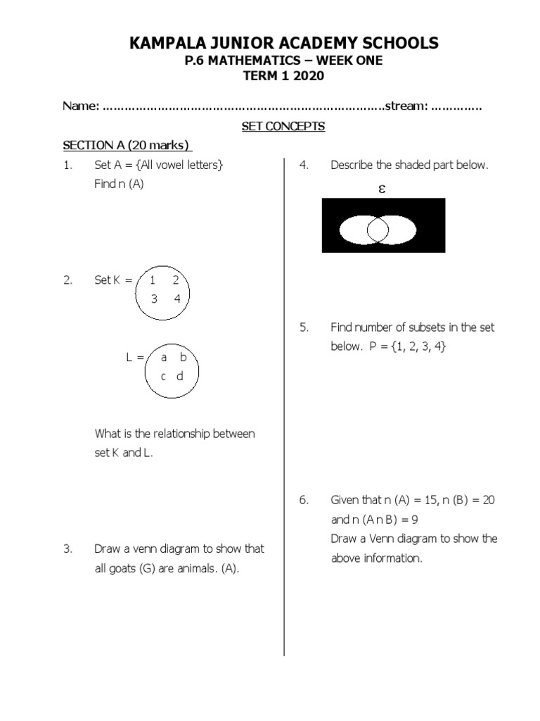 Kampala Junior Academy Schools: P.6 Mathematics - Week One TERM 1 2020 ...