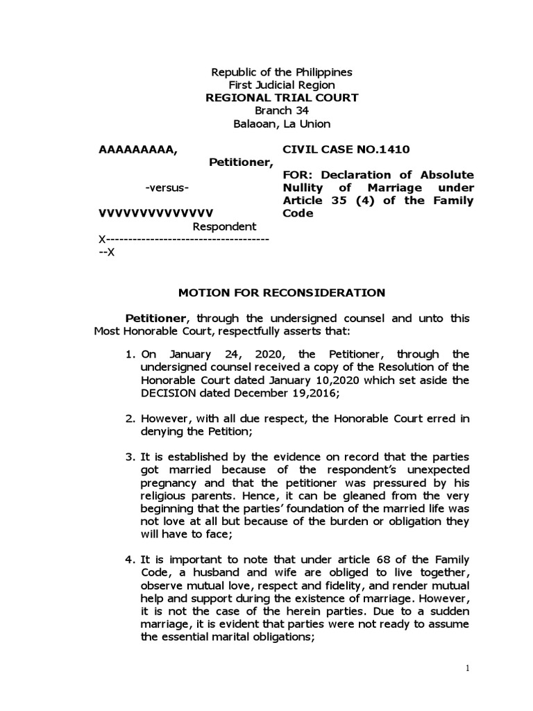 Motion For Reconsideration PDF Marriage Expert Witness