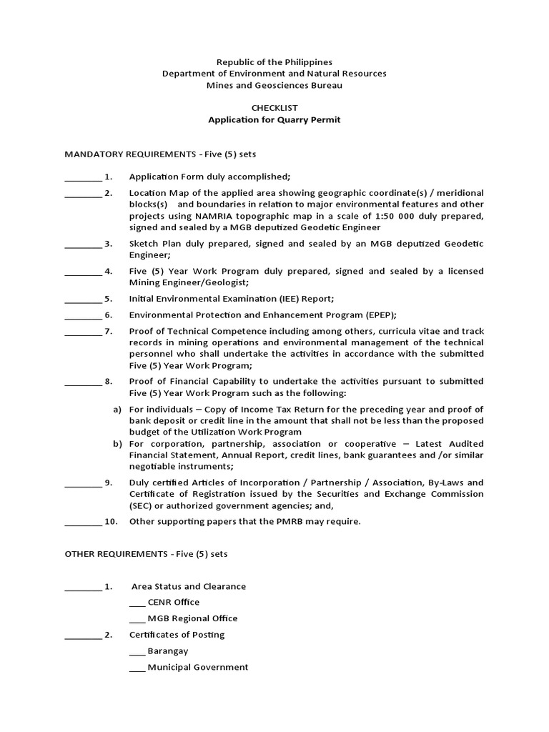 Application For Quarry Permit PDF U.S. Securities And Exchange