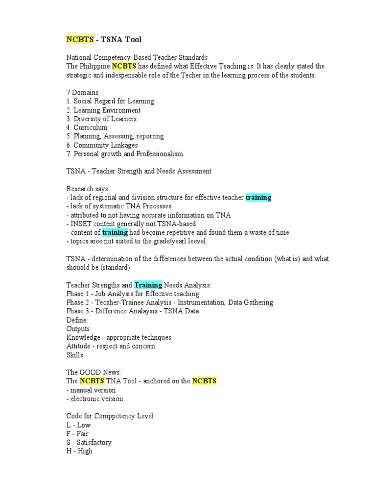 Understanding TSNA in Teacher Training | PDF