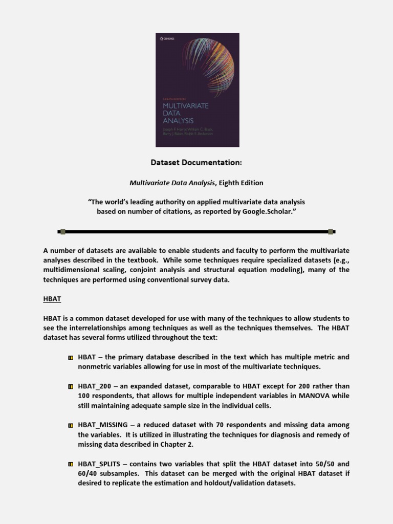 Dataset Documentation:: Multivariate Data Analysis, Eighth Edition ...