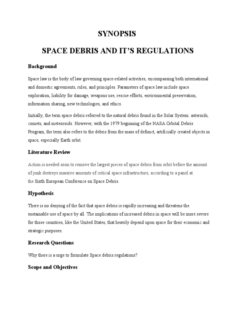 Synopsis Space Debris and It'S Regulations Background PDF Space