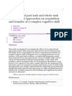 The Effects of Part-Task and Whole-Task Instructional Approaches On Acquisition and Transfer of A Complex Cognitive Skill