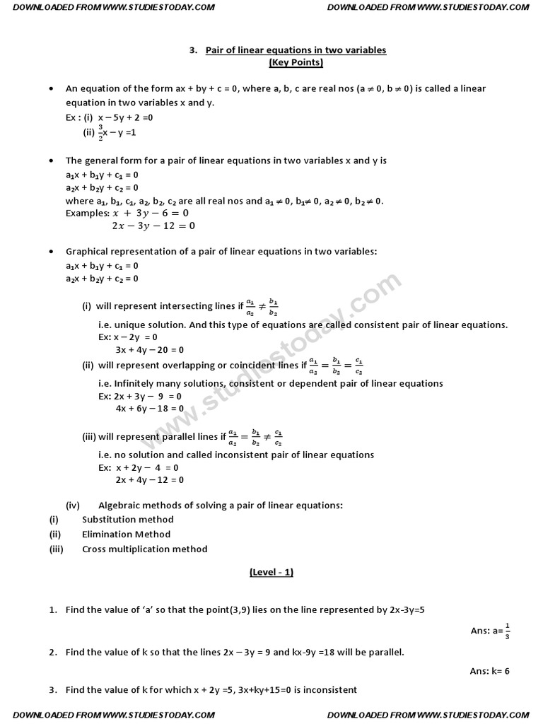 Linear Equations Assignment 10 System Of Linear Equations Equations