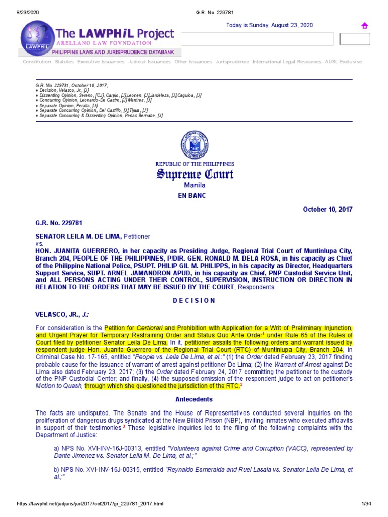 De lima v guerrero g r no 229781 10 october 2017 pdf
