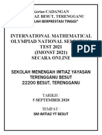 International Mathematical Olympiad National Selection TEST 2021 (IMONST 2021) Secara Online