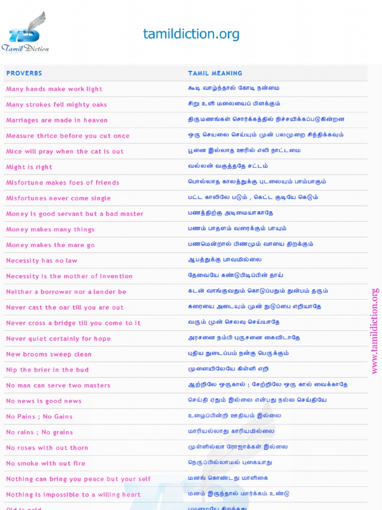 Proverbs English To Tamil Meaning 3 PDF