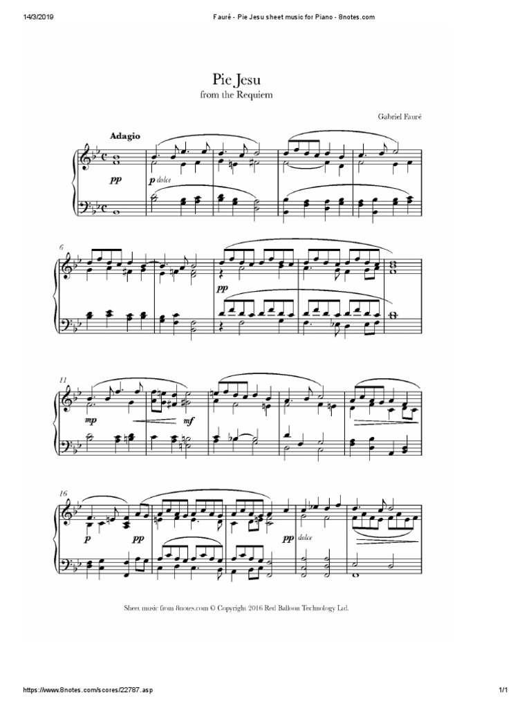 Fauré Pie Jesu Sheet Music For Piano PDF
