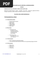 Ge2112 - Fundamentals of Computing and Programming Unit Iii Problem Solving and Office Application Software