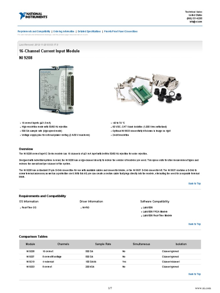 NI 9208 Datasheet1 PDF Compatibility Analog To