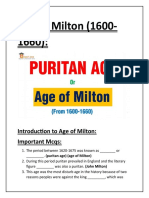 Introduction To Age of Milton: Important Mcqs