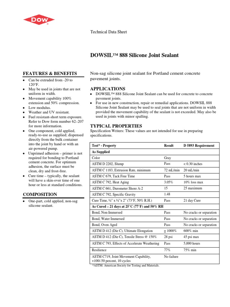 DOWSIL™ 888 Silicone Joint Sealant Features & Benefits PDF