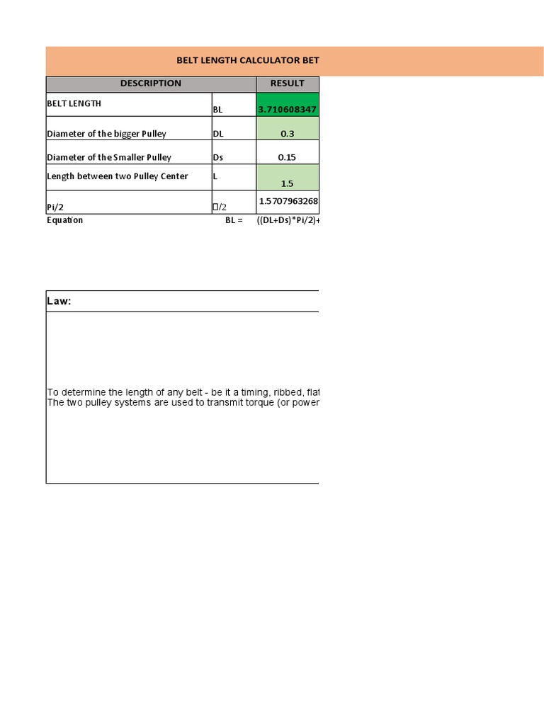 Pulley and Belt Length Calculation | PDF | Belt (Mechanical) | Torque
