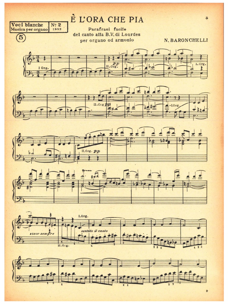 è L'ora Che Pia Testo Originale E L'Ora Che Pia Parafrasi Del Canto Alla B.V. Di Lourdes Per Organo Od