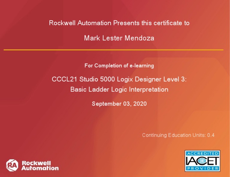Cccl21 Studio 5000 Logix Designer Level 3 Basic Ladder Logic