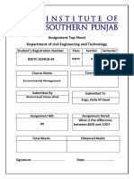 Assignment Top Sheet Department of Civil Engineering and Technology