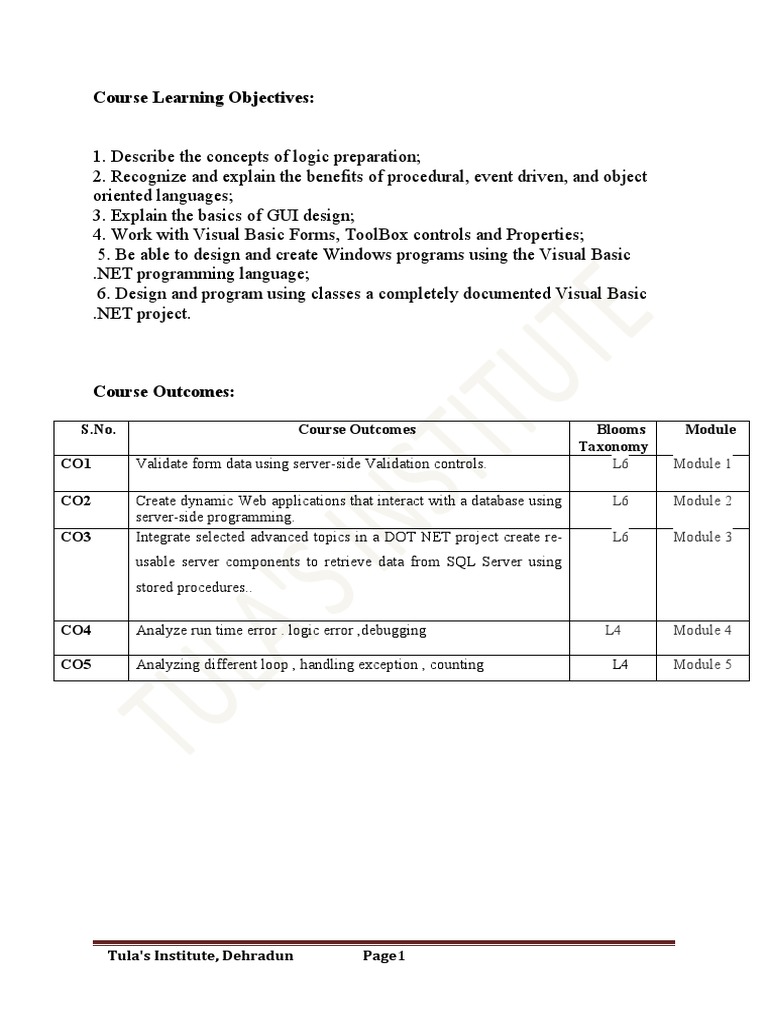 .NET Programming Course Syllabus | PDF | Active Server Pages ...