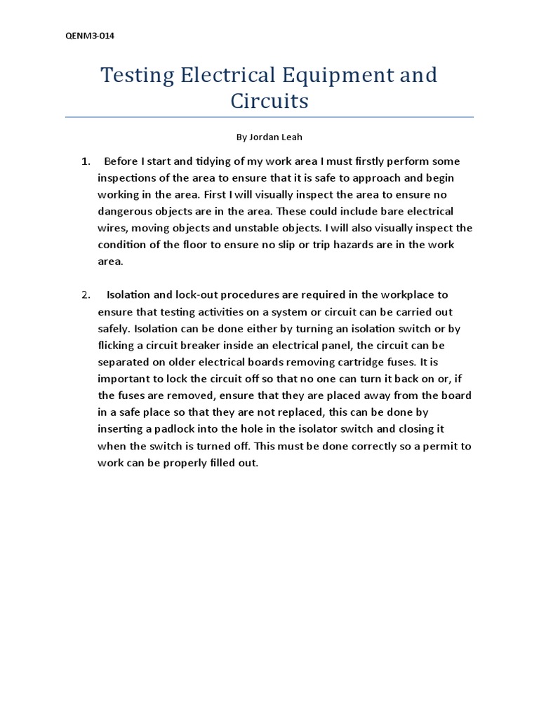 Electrical Equipment Testing Guide | PDF | Personal Protective ...