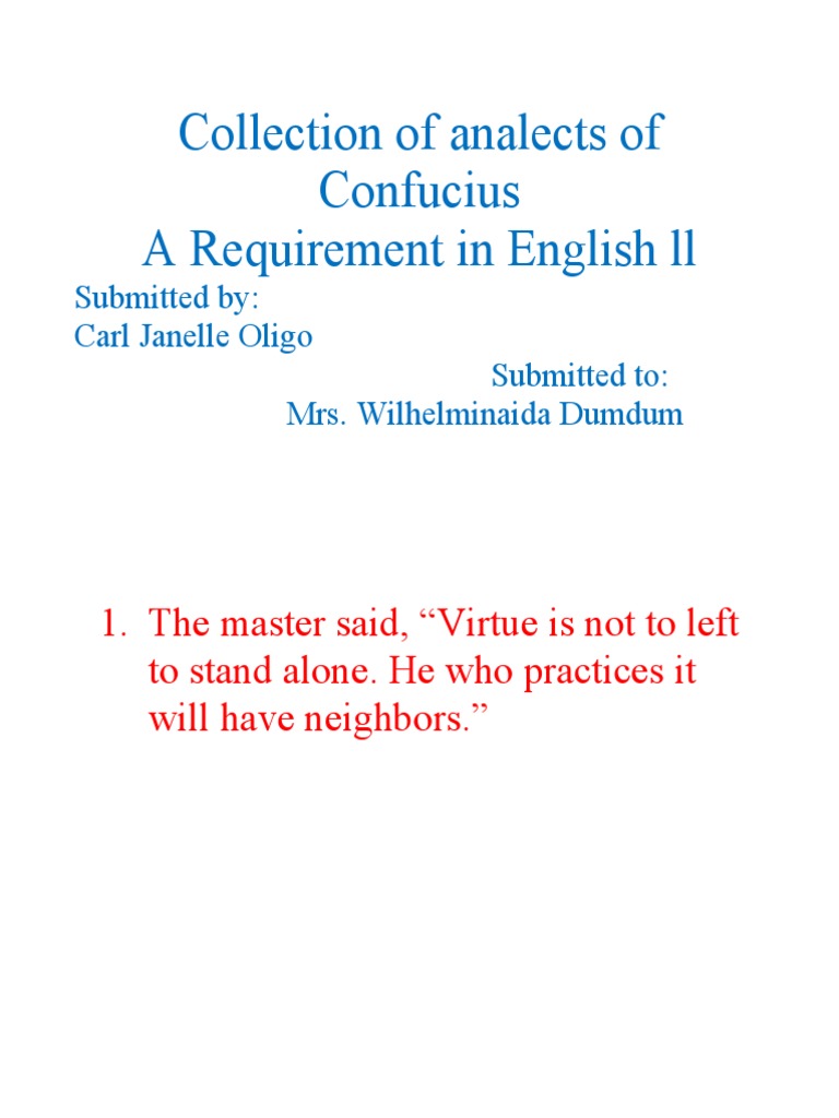 Collection of Analects of Confucius A Requirement in English LL | PDF