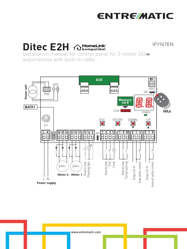 Ditec E2H: Installation Manual For Control Panel For 2-Motor 24V ...