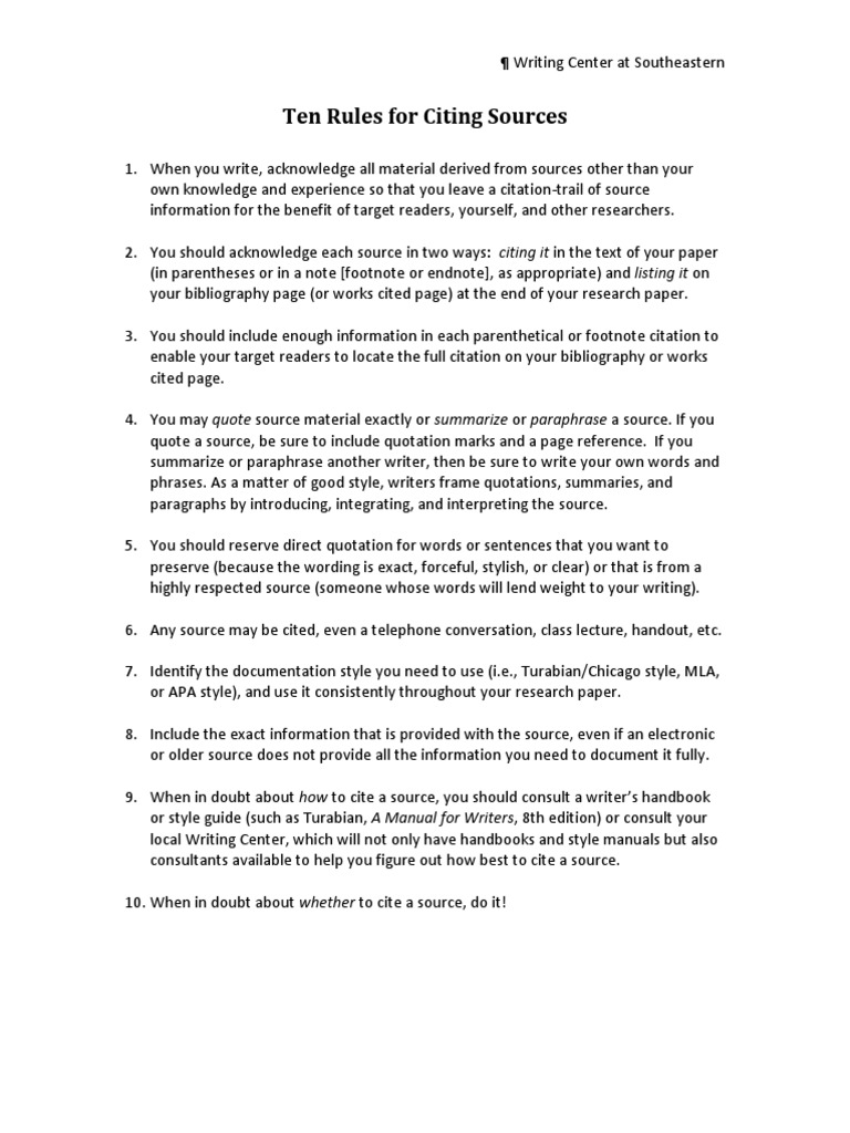 Ten Rules For Citing Sources | PDF