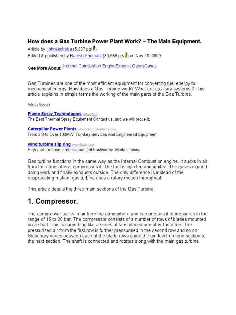 How Does A Gas Turbine Power Plant Work | PDF | Energy Technology | Gas ...
