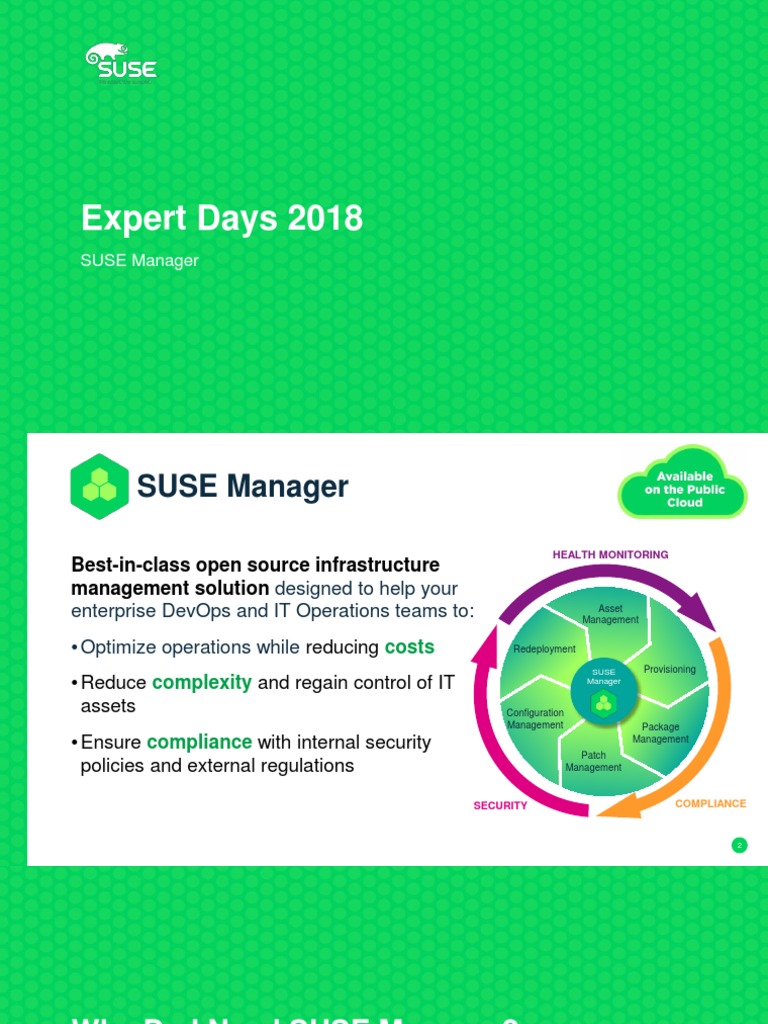 SUSE Manager 2018: Optimize IT Management | PDF | Cloud Computing | Linux