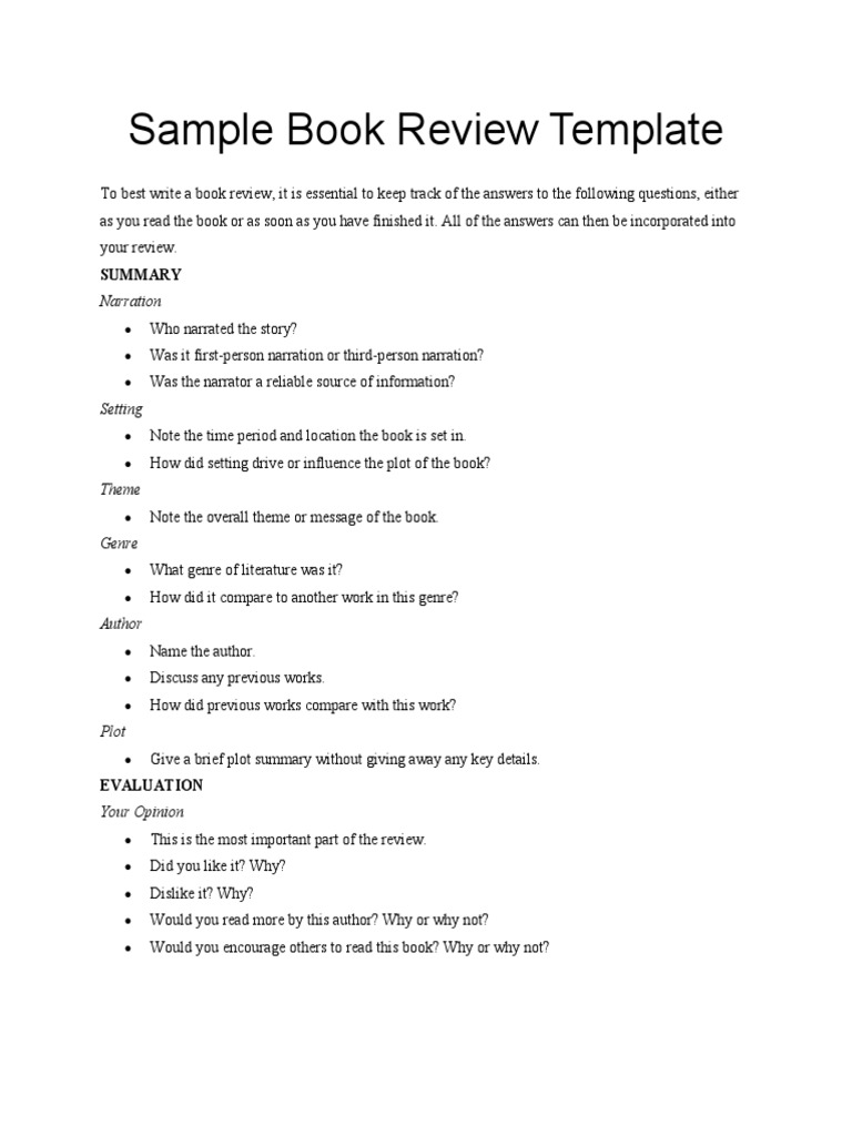 Sample Book Review Template PDF