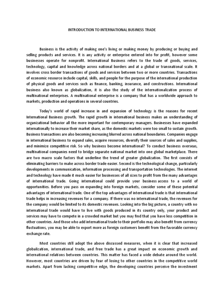 INTRODUCTION TO INTERNATIONAL BUSINESS TRADE Inbt | PDF | International ...