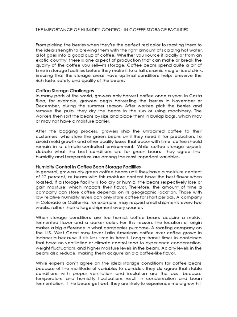 Humidity in Coffee Industry PDF Coffee Humidity
