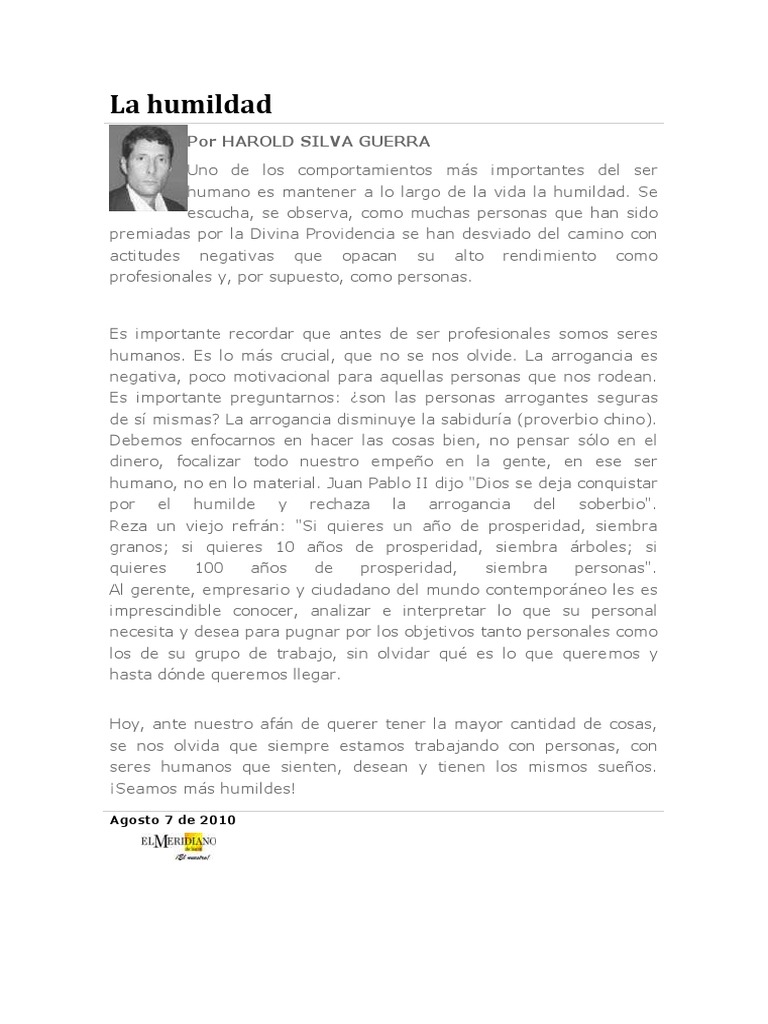 La importancia de la humildad humana | PDF