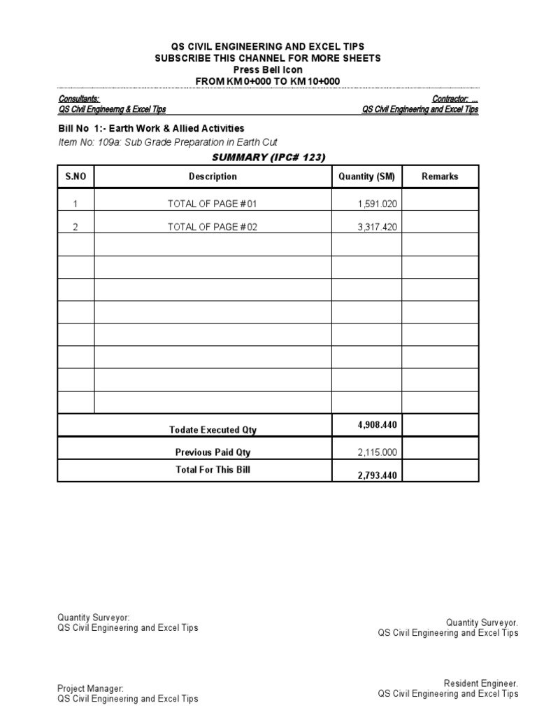 QS Civil Engineering Measurement Sheet | PDF | Civil Engineering ...