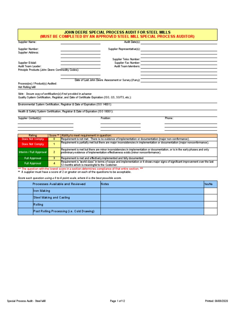 Audit of Steel Mill Processes and Continuous Improvement Initiatives ...