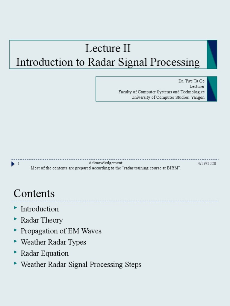 MIT Radar Signal Processing Course | PDF | Radar | Electromagnetic ...