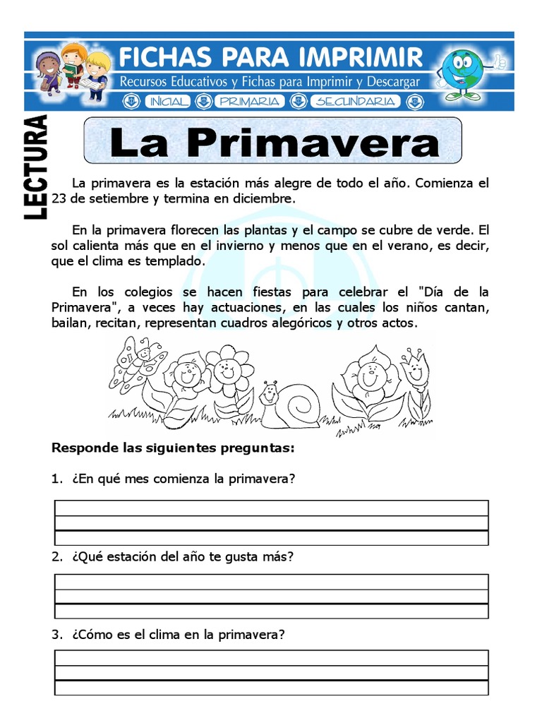 Actividades y Lectura sobre la Primavera | PDF | Hogar, jardinería y ...