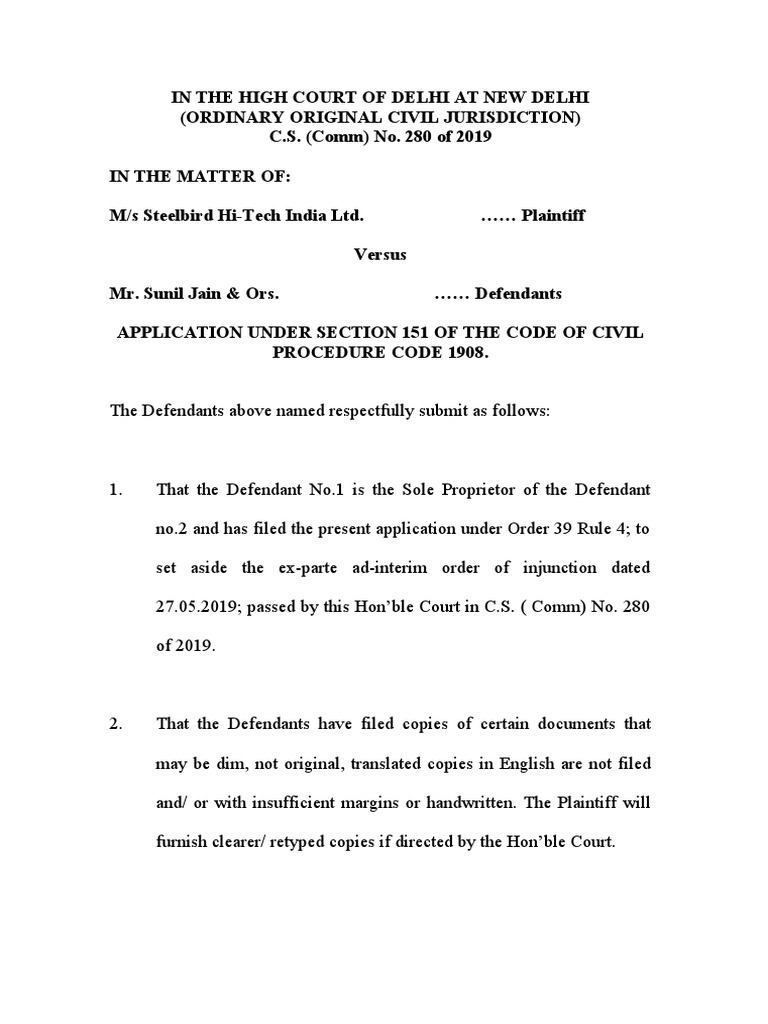 Application Under Section 151 CPC PDF
