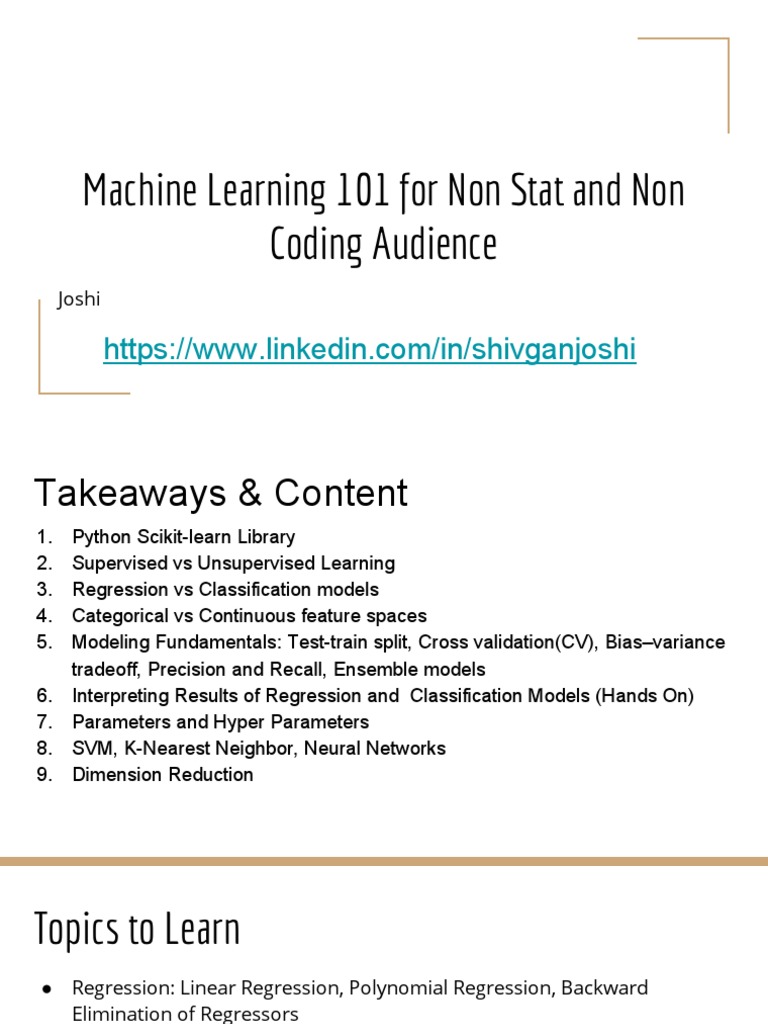 Machine Learning 101 For Non Stat and Non Coding Audience: Joshi | PDF ...